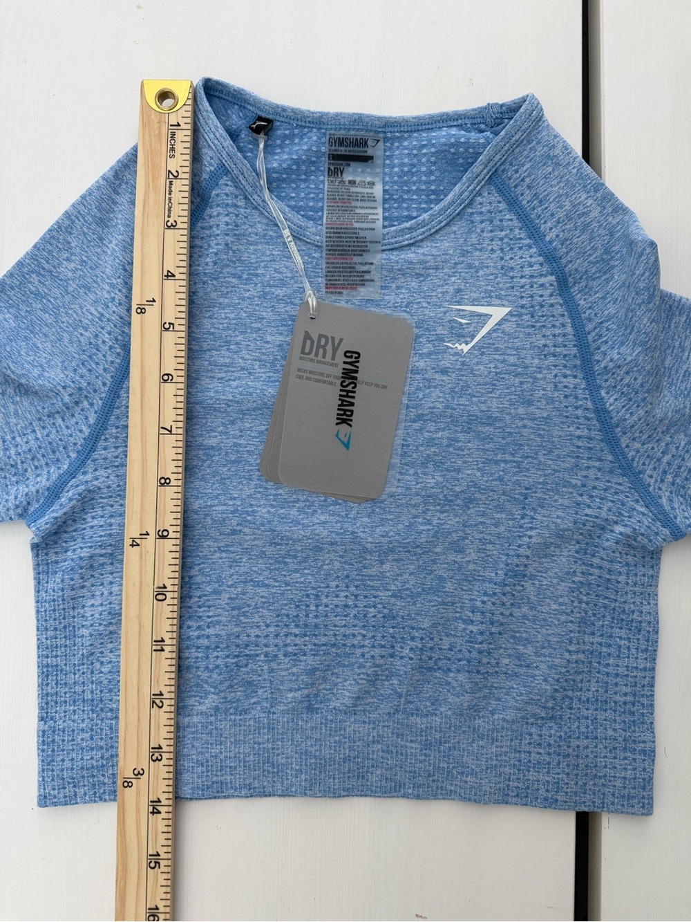 NWT Gymshark Vital Long Sleeve Crop Top Malibu Blue Marl Size Small - Picture 6 of 7